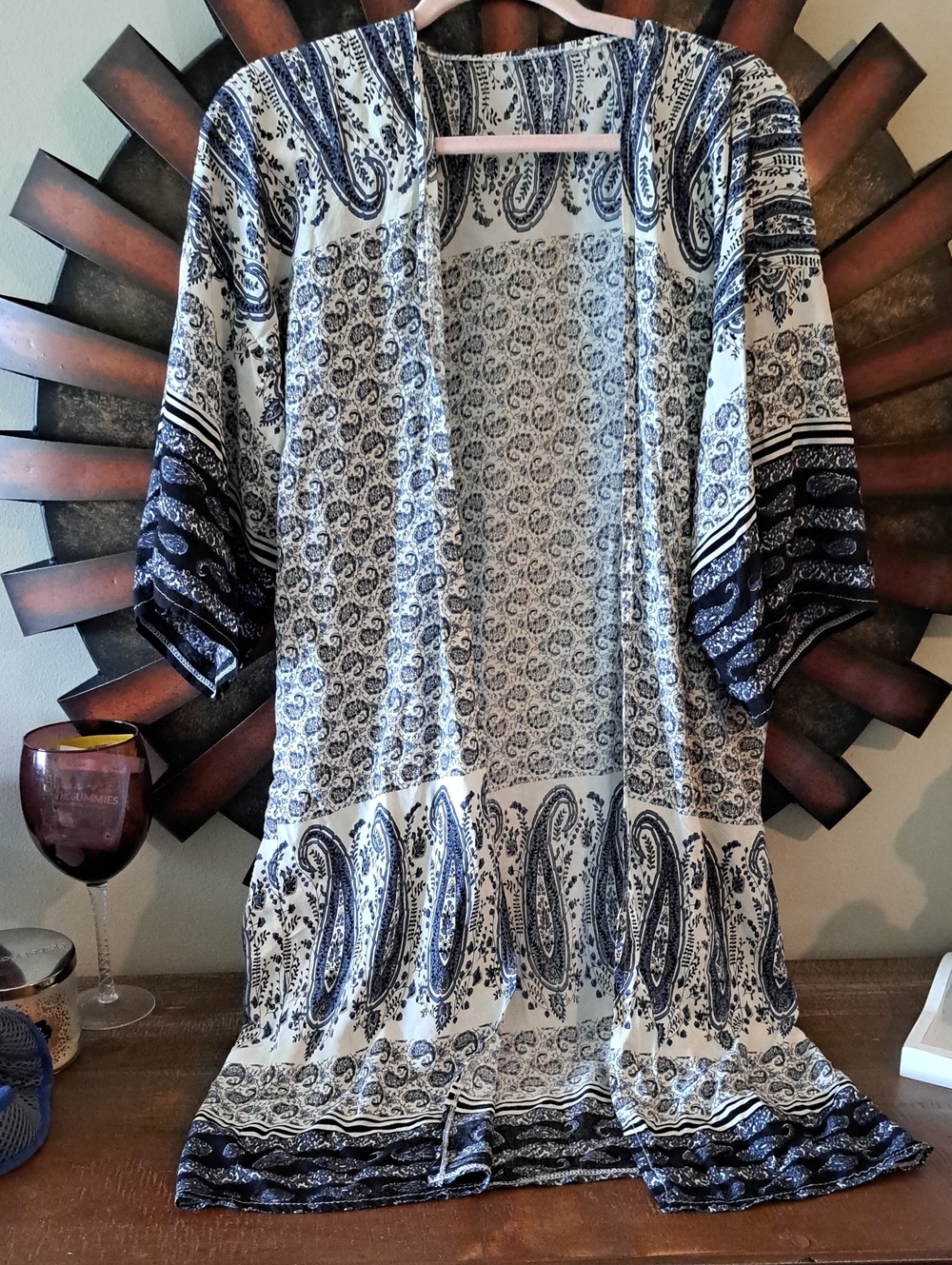 Blue and White Paisley Kimono Cardigan